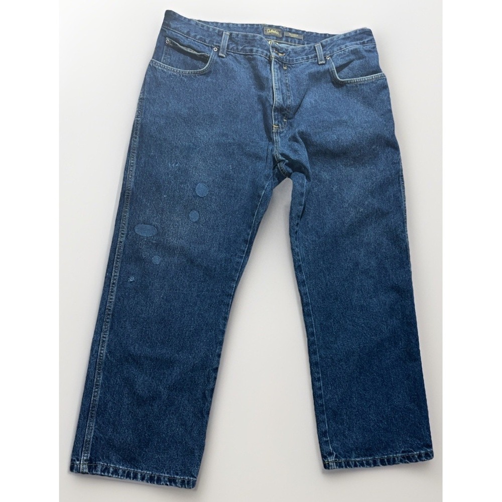 Cabela's Coupe Relaxed Fit Men's Blue Work Jeans 36x29 Patches On Leg-Very Cool